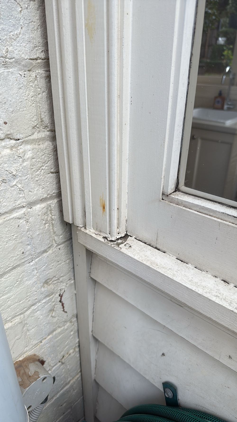 Wood rot in a window sill after years of moisture, found during a building and pest inspection in Hawthorn
